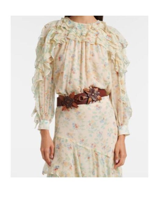 Ulla Johnson Natural Willow Ruffled Floral Silk Blouse