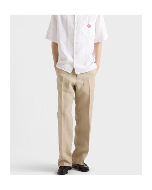 Prada Natural Triangle-Patch Pleated Trousers for men