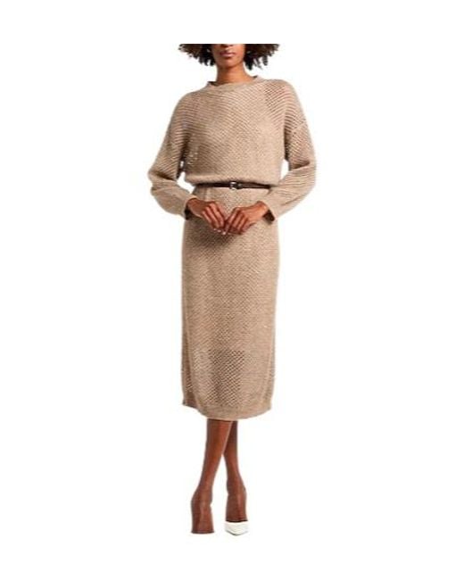 Brunello Cucinelli Natural Long Sleeve Knit Dress
