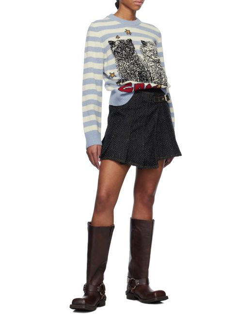 Ganni Blue Striped Graphic Cat Jumper