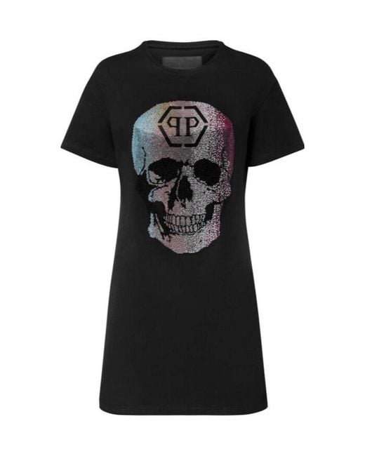 Philipp Plein Black Logo Details T-Shirt Dress