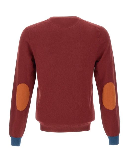 Sun 68 Red Contrast Elbow Patch Knitted Sweater for men