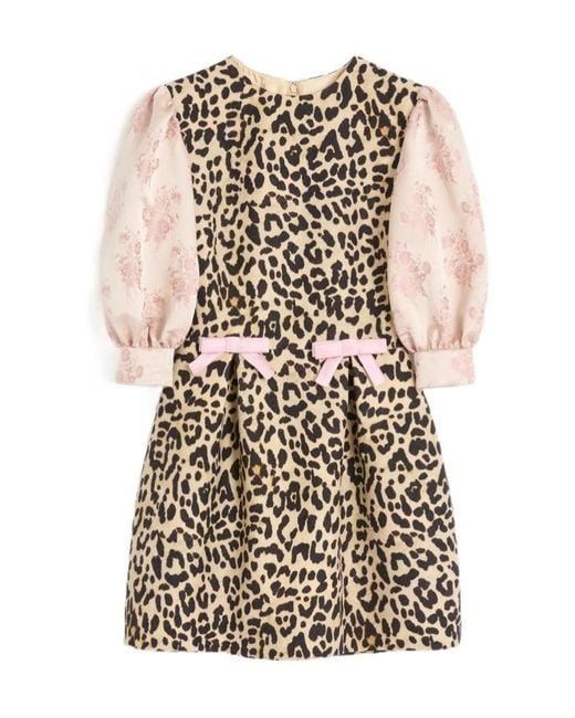 Valentino Natural Leopard Printed Puff-Sleeved Mini Dress