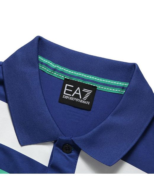 EA7 Blue Logo Lapel Polo Shirt for men