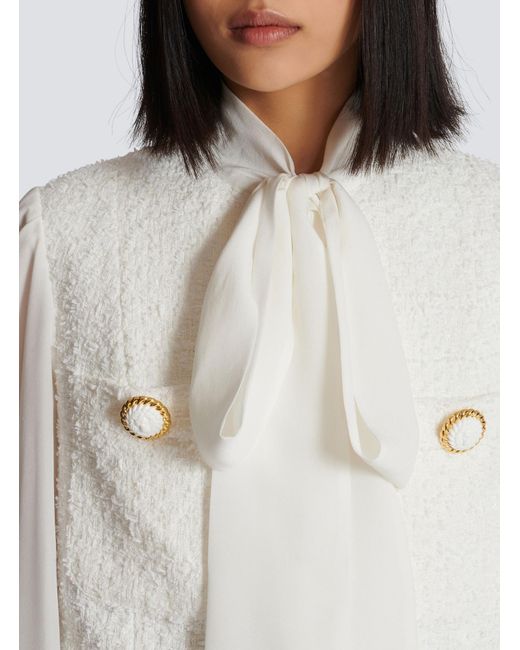Balmain White Tweed Long Sleeved Jacket