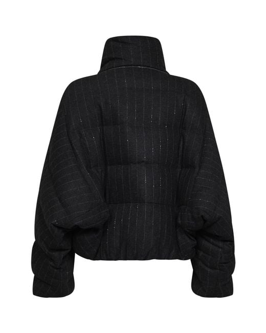 Brunello Cucinelli Black Pinstriped Padded Jacket