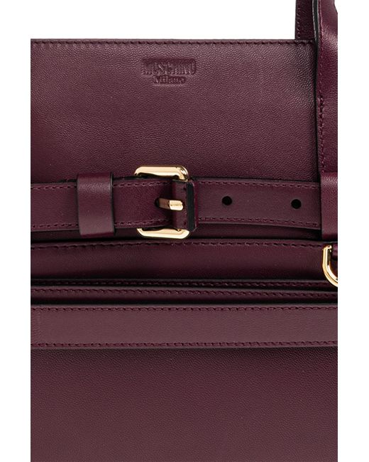 Moschino Purple Tie Me Buckle-Detail Leather Tote Bag