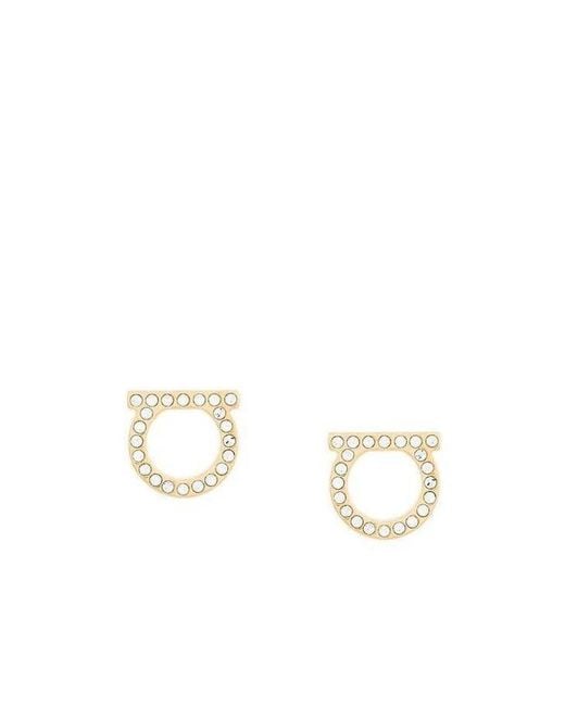 Ferragamo White Ferragamo Embellished Gancini Earrings