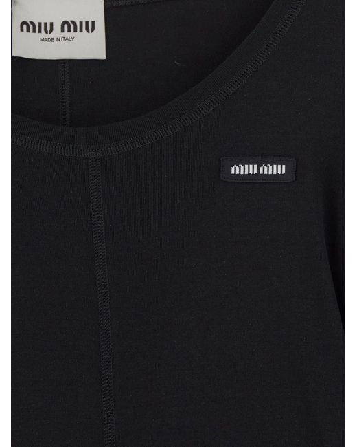 Miu Miu Black Logo-Patch Long-Sleeved Mini Dress
