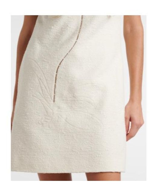 Oscar de la Renta White Orchid Embroidered Cotton Tweed Shift Dress