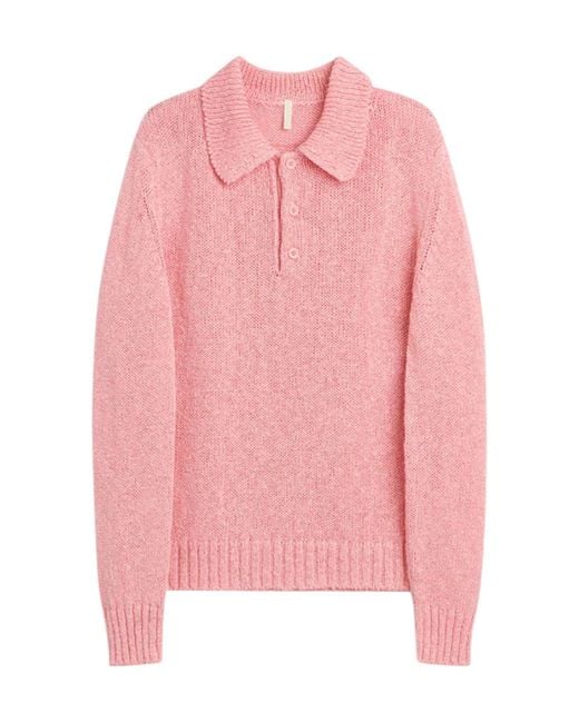 sunflower Pink Textured Polo Knitted Sweater for men