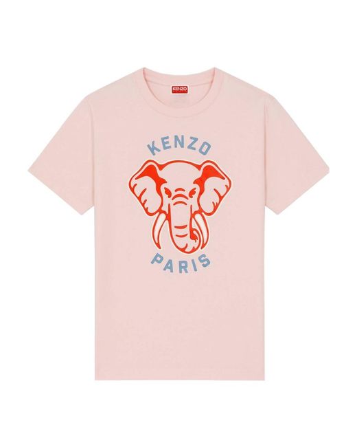 KENZO Pink Loose-Fit Varsity Jungle Elephant T-Shirt