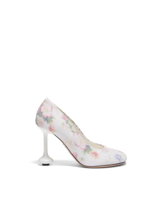 Loewe White Toy Pump In Brushed Suede
