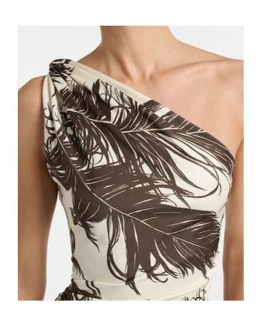 Oscar de la Renta White Printed One-Shoulder Jersey Maxi Dress