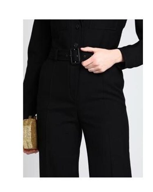 Saint Laurent Black Long-Sleeve Jumpsuit With Lapel Collar And Cargo Pockets