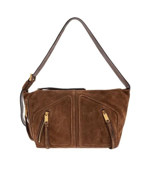 AllSaints Brown Zippered Shoulder Bag