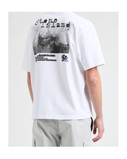 Stone Island White Logo Printed Crewneck T-Shirt for men