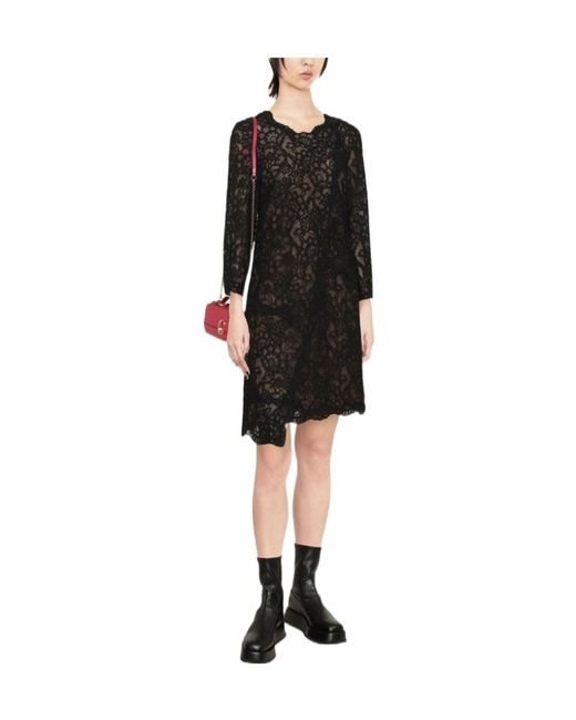 Ermanno Scervino Black Asymmetric Floral Lace Dress