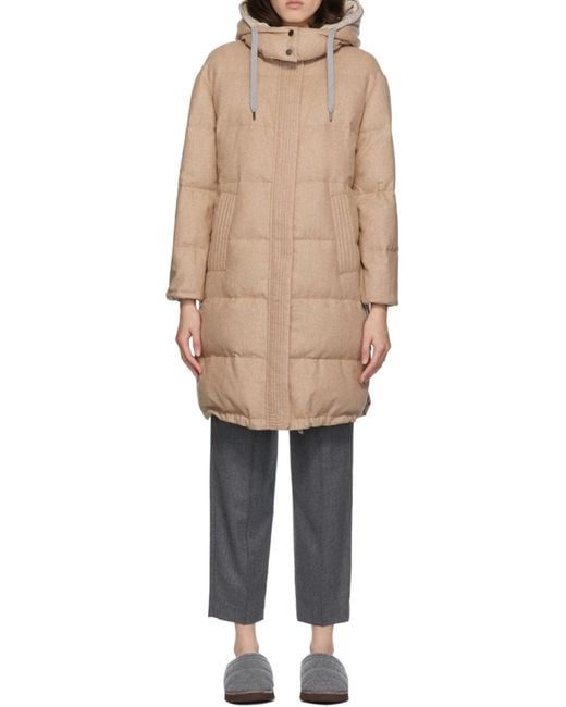Brunello Cucinelli Natural Padded Hooded Mid-Length Jacket