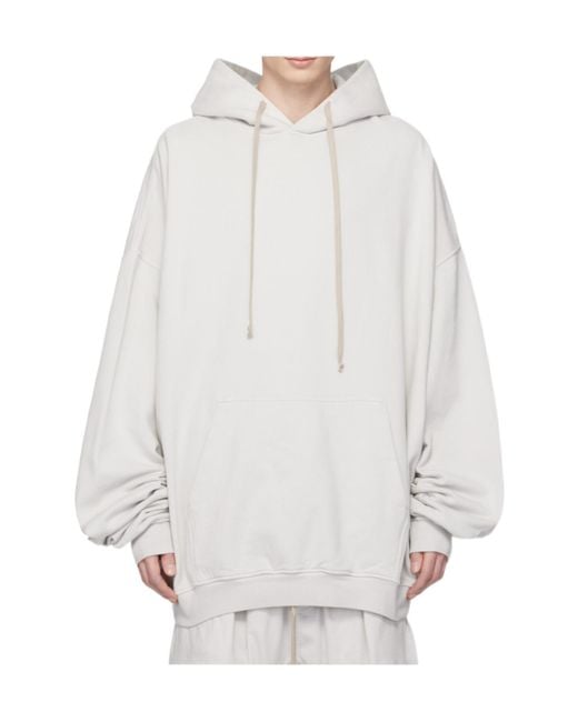 Rick Owens White Long-Sleeved Hoodie for men
