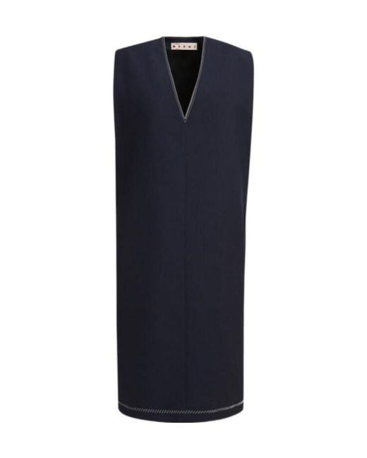 Marni Blue V-Neck Sleeveless Midi Dress