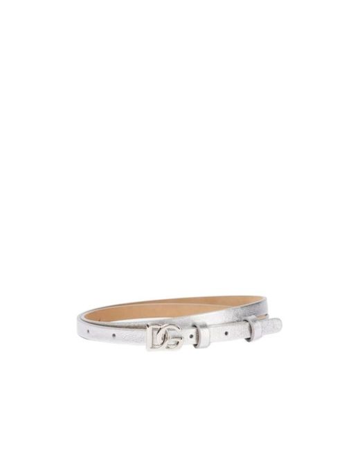 Dolce & Gabbana White Dg 10Mm Metallic Leather Belt
