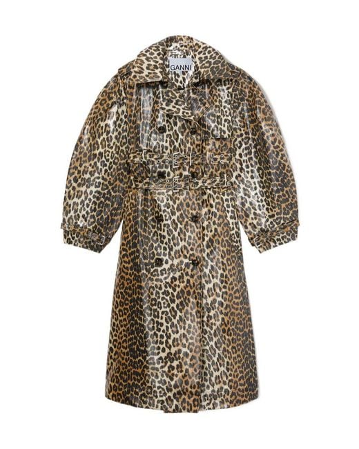 Ganni Multicolor Leopard Laminated Cotton Trench Coat
