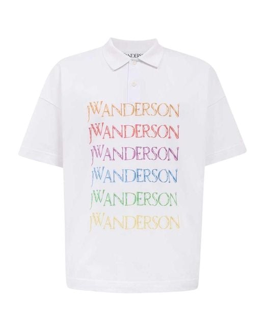 J.W. Anderson White Logo-Print Cotton Polo Shirt for men