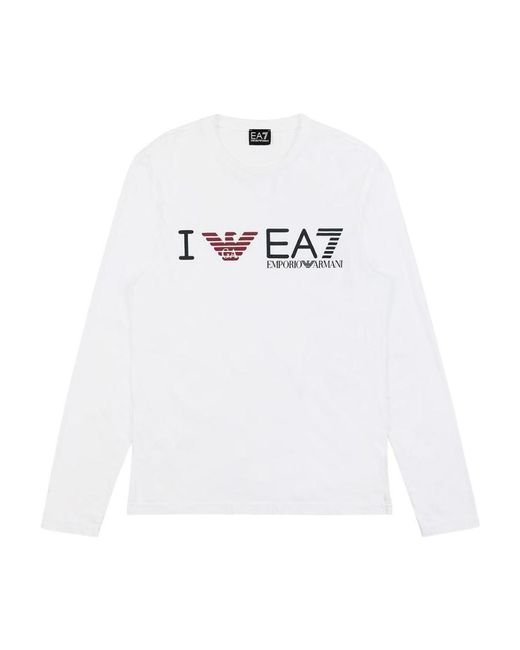 EA7 White Logo T-Shirt With Round Neck for men