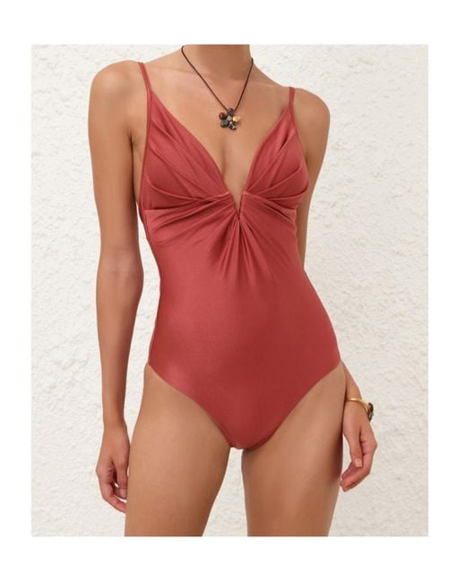 Zimmermann Red Solstice Tuck Plunge 1Pc
