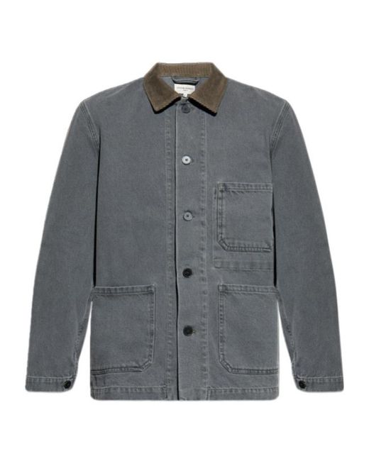 Officine Generale Gray Corduroy-Collar Denim Shirt Jacket for men