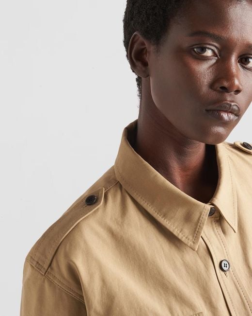 Prada Natural Short-Sleeved Belted Jumpsuit