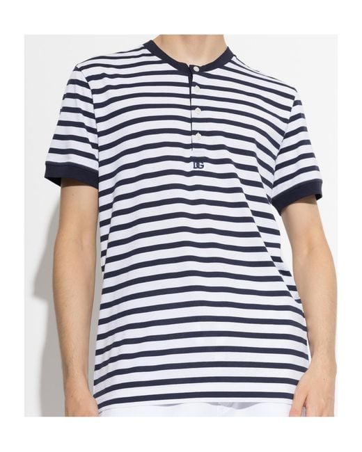Dolce & Gabbana Blue Serafino Striped Cotton T-Shirt for men
