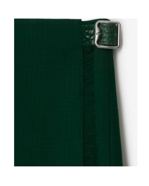 Burberry Green Pleated Frayed-Edge Mini Skirt