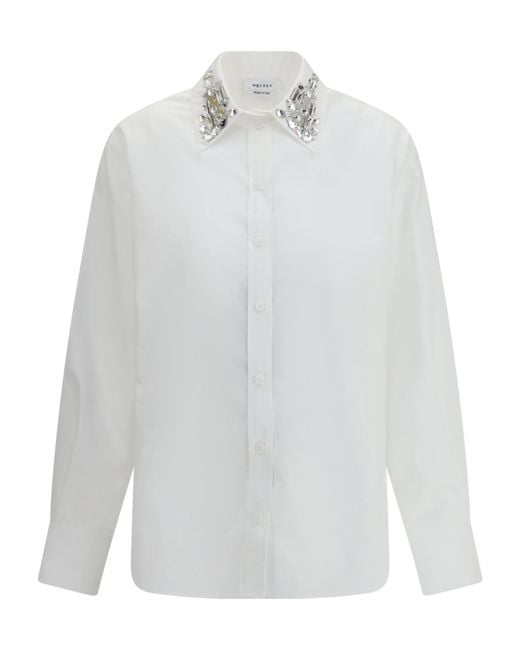 McQueen White Long Sleeved Embellished Collar Shirt