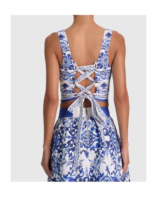 Alice + Olivia Blue Miriam Sweetheart Cropped Top