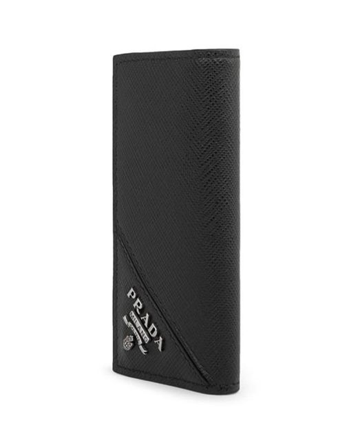 Prada Black Saffiano Leather Keychain for men