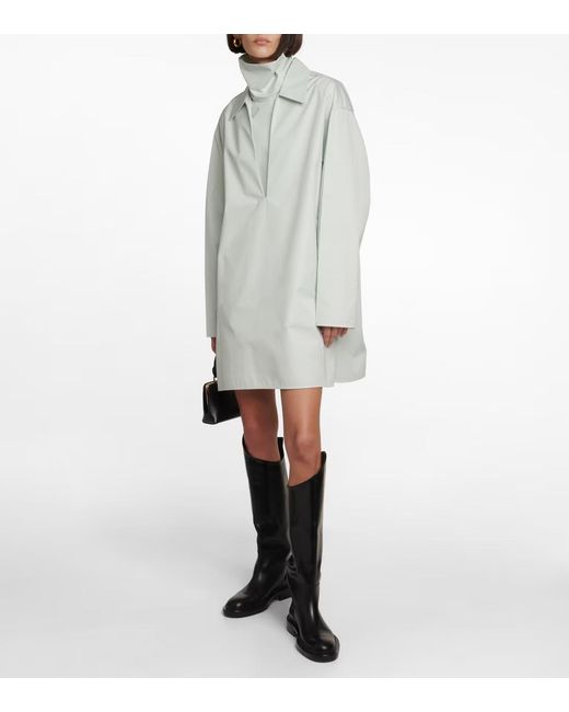 Jil Sander White V-Neck Cotton Minidress