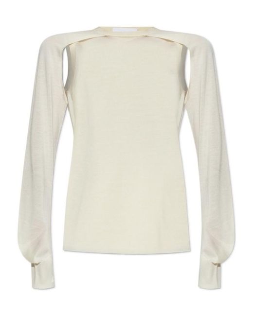 Helmut Lang White Shrug Cut-Out Detailed Crewneck Jumper