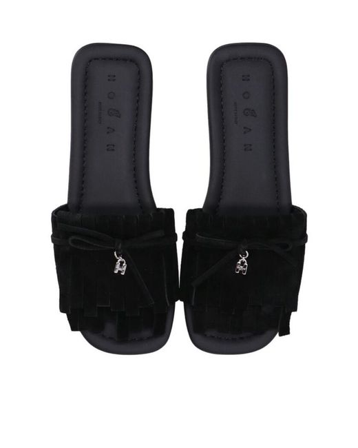 Hogan Black Fringed Sandals
