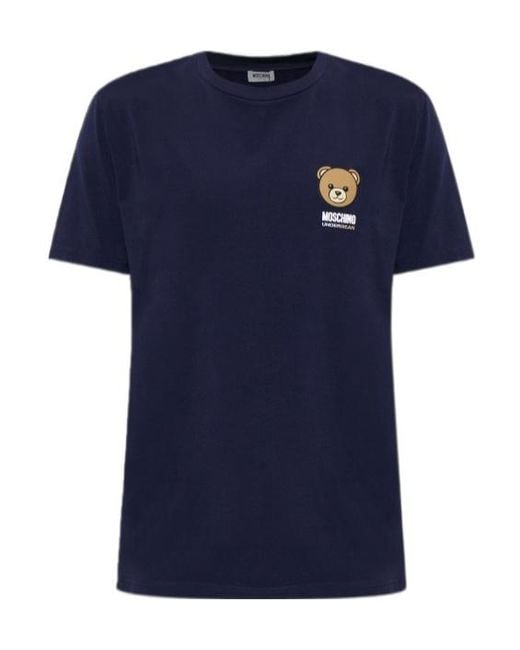 Moschino Blue Bear-Printed Short Sleeved T-Shirt for men