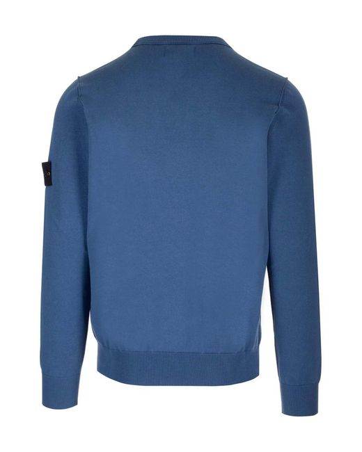 Stone Island Blue Compass Patch Crewneck Jumper for men