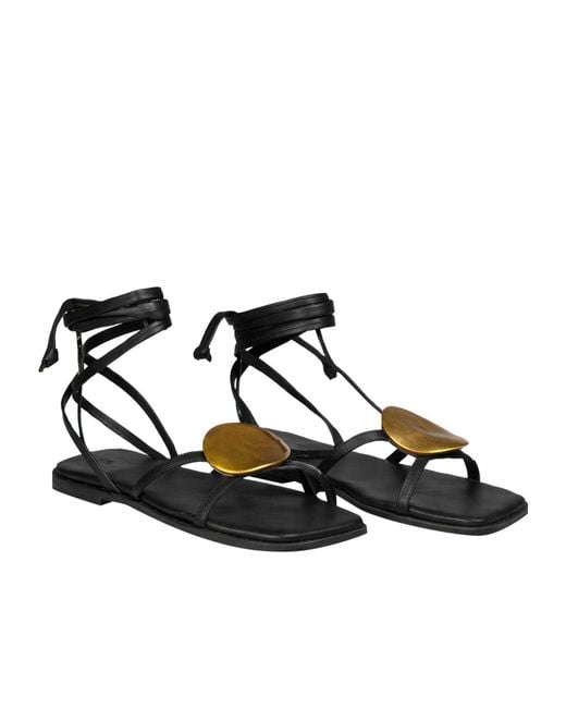 Vic Matié Black Baron Ankle-Tie Flat Sandals