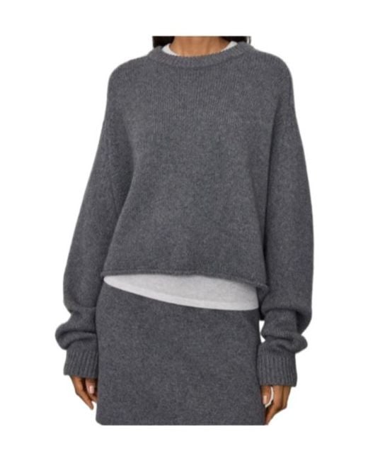 Lisa Yang Gray Cropped Crew Neck Knitted Sweater