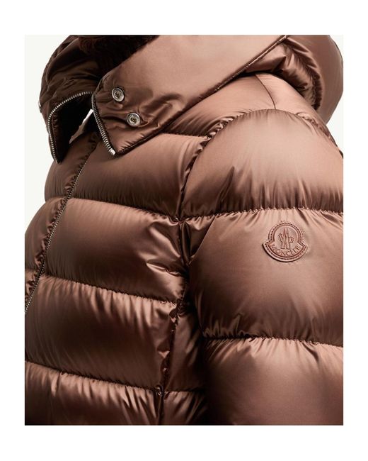 Moncler Brown Leersies Shearling Trimmed Hooded Long Down Coat