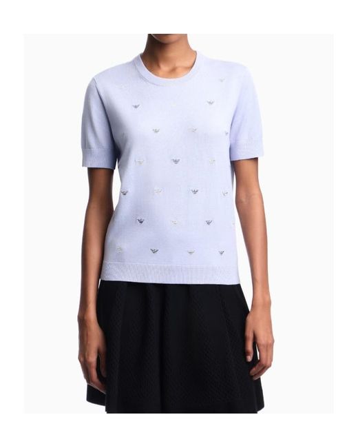 Emporio Armani Blue Embroidered Short-Sleeve T-Shirt