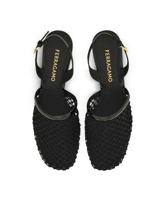 Ferragamo Black Mesh Open-Heeled Shoes