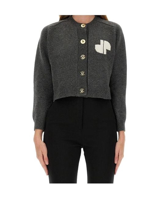 Patou Black Pato Cropped Button-Up Knit Cardigan