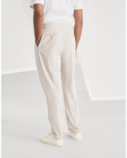 Brunello Cucinelli White Pleated Trousers for men
