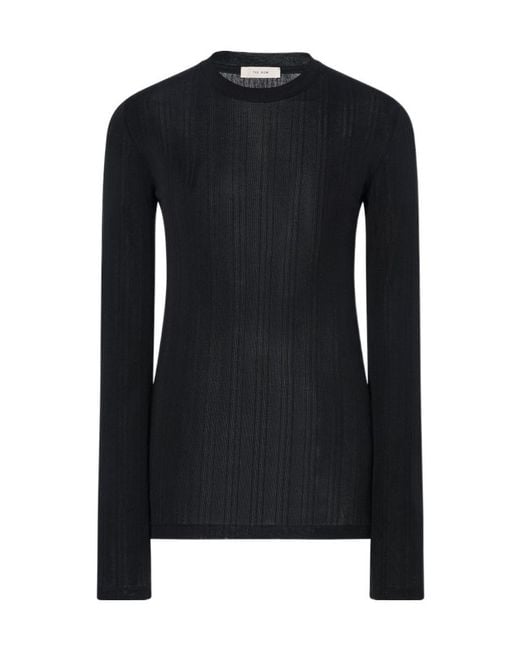 The Row Black Dantea Ribbed-Knit Long-Sleeve Top